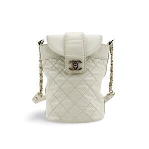 Chanel Flap Bucket Bag Small Lambskin White Gold Hardware